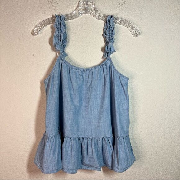 Madewell Blue Denim Chambray Ruffled Cami Tank Top Womens Size 4 - Picture 2 of 8